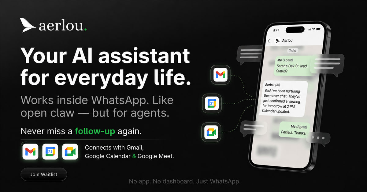 aerlou for WhatsApp website: a personal AI assistant.