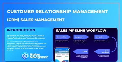 Sales Navigator CRM: introduction slide and a four-stage sales pipeline diagram.